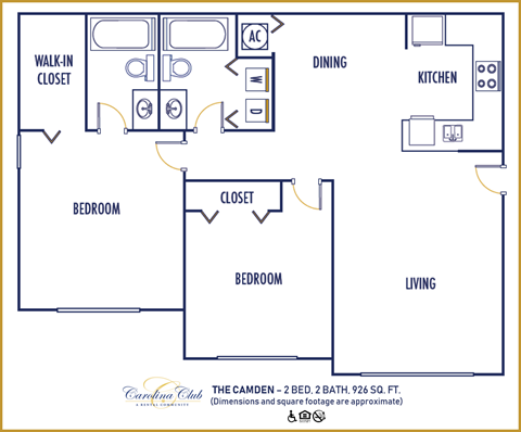 Floor plan for 2 beds, 2 baths